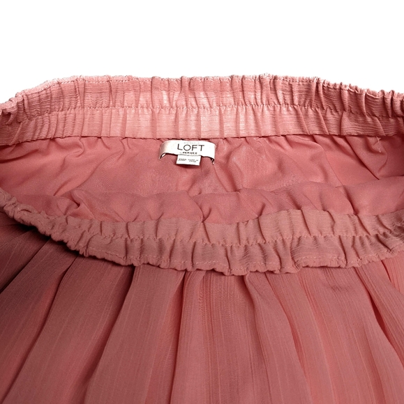 LOFT Mini Skirt Coral XXS pleats flowy sheer light weight dressy elastic waist - Picture 5 of 14